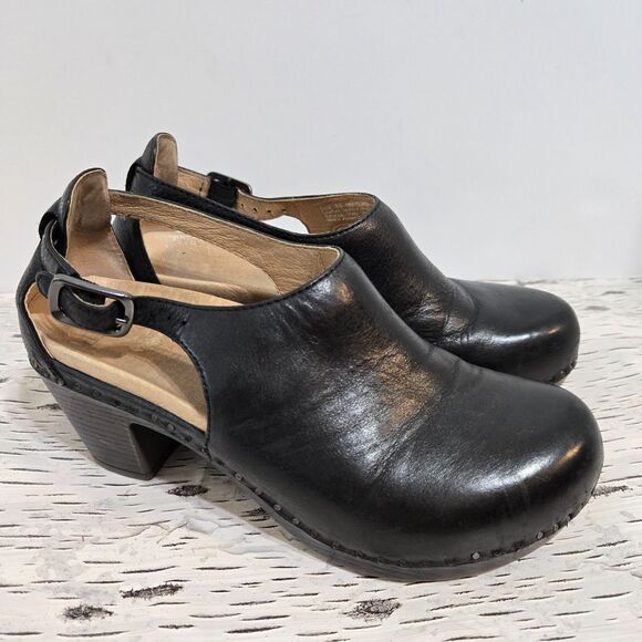 DANSKO Sassy Black Milled Burnished Leather Platform Block Heel Shoes 38 / 7.5-8 - Picture 2 of 7